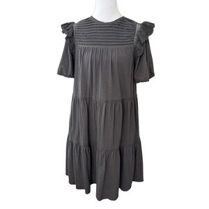 Matilda Jane Good Hart McKinney Dress M Gray Tiered Ruffle Cottagecore Prairie